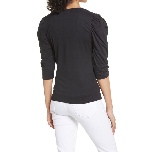 Bobeau Puff Sleeve Butter Top Womens Size XS Black V-Neck ¾ Sleeve Coquette NWOT - Picture 7 of 16